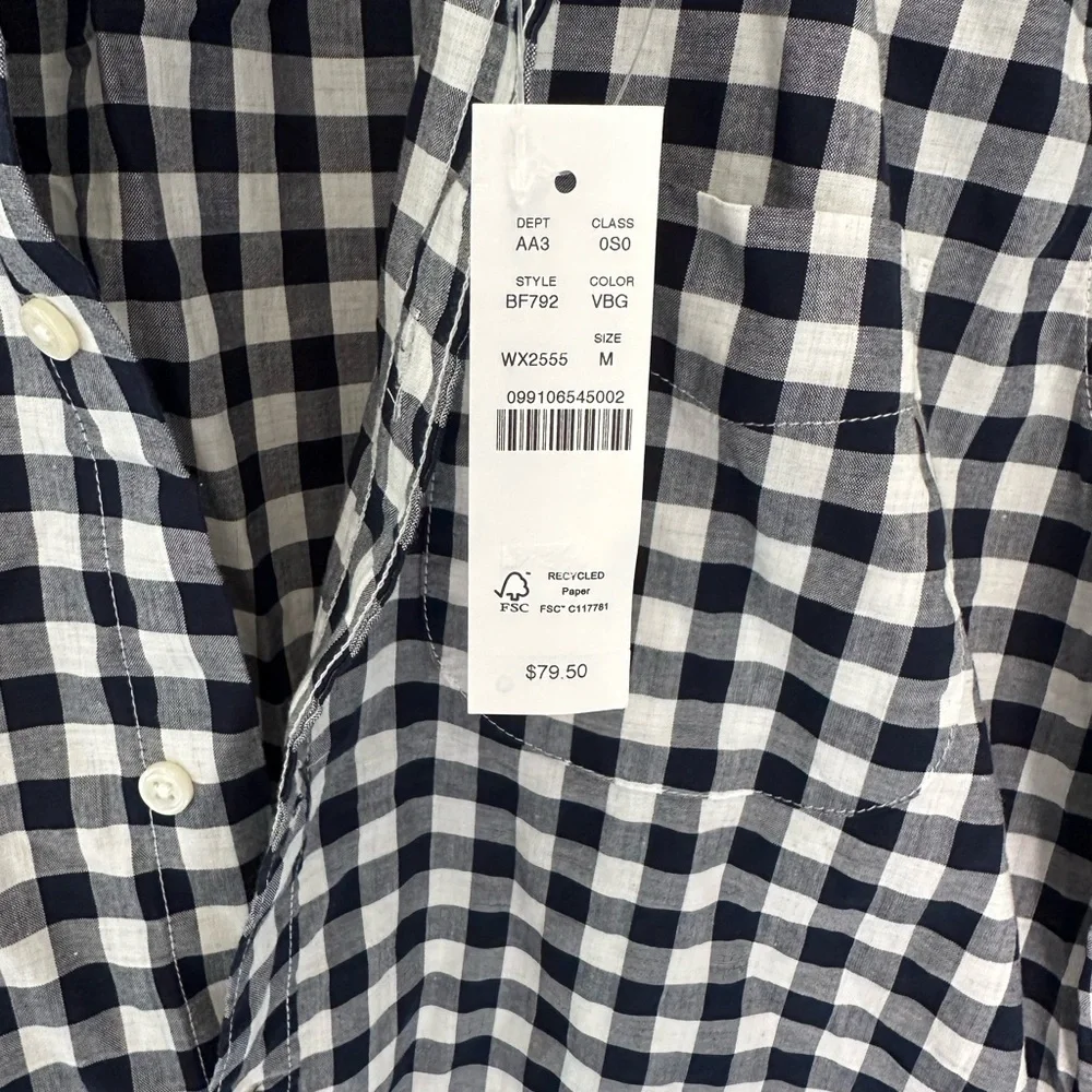 J. Crew Navy and White Gingham Classic Fit Medium Shirt